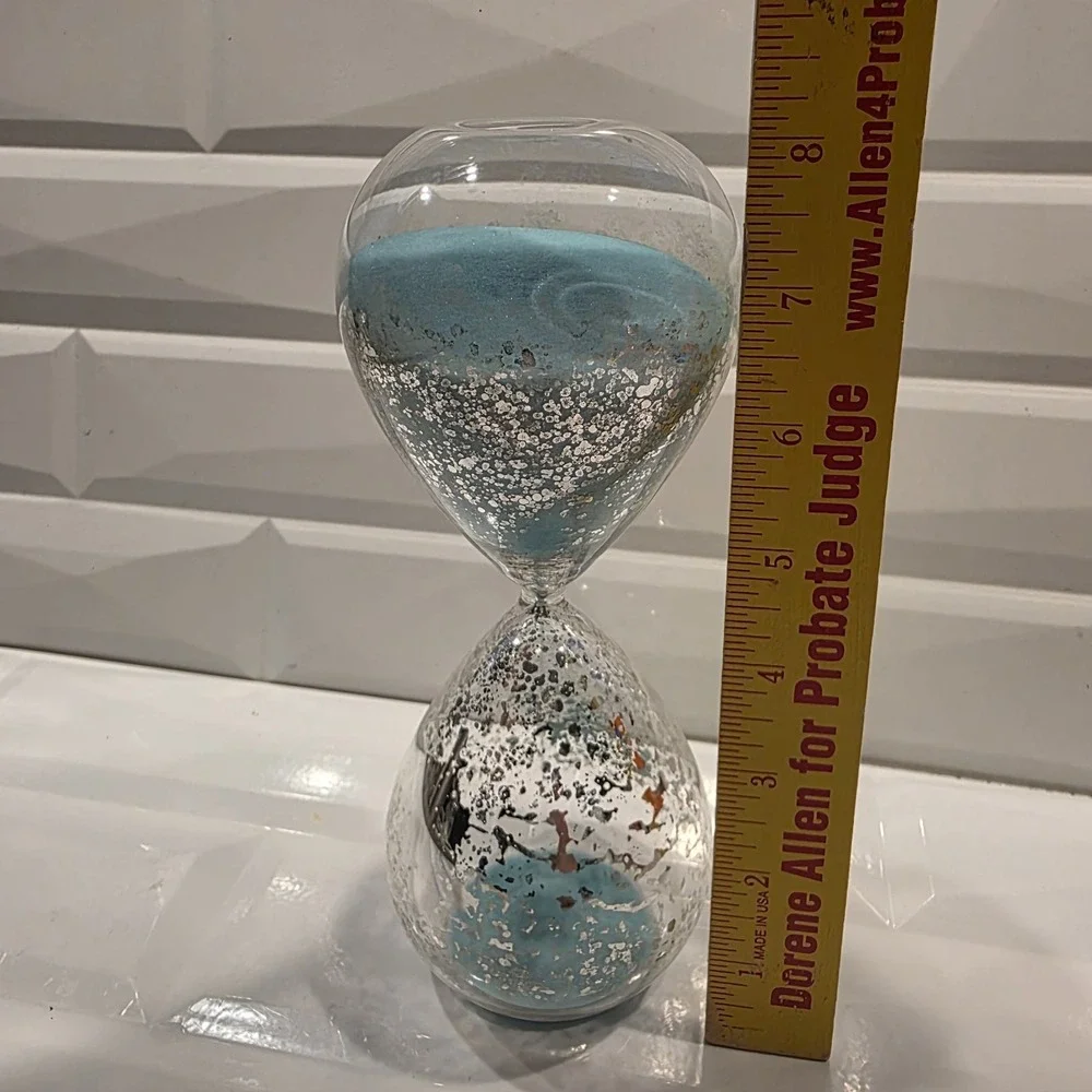 Mercury Glass Hourglass Timer Turquoise Sand Silver 8
